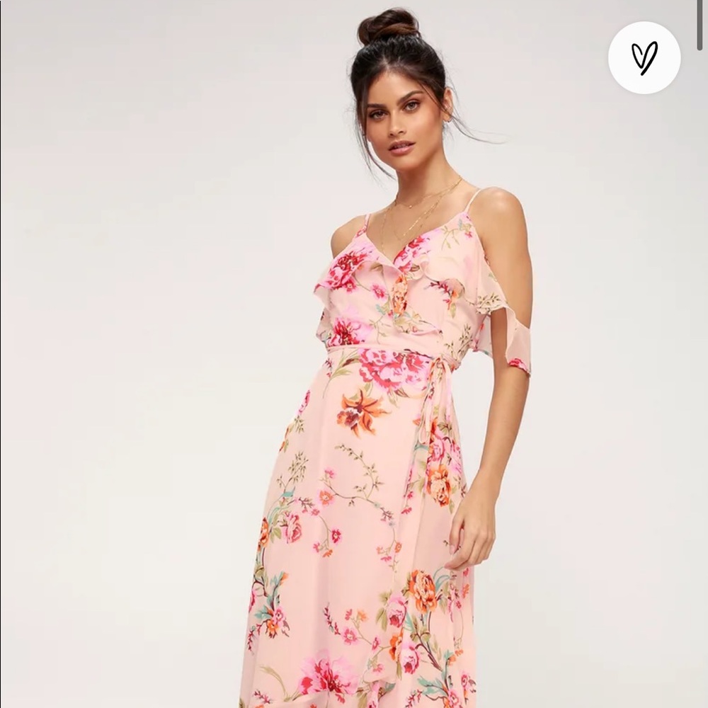 Lulus Ella Blush Pink Floral Print Off-the-Shoulder Midi Dress